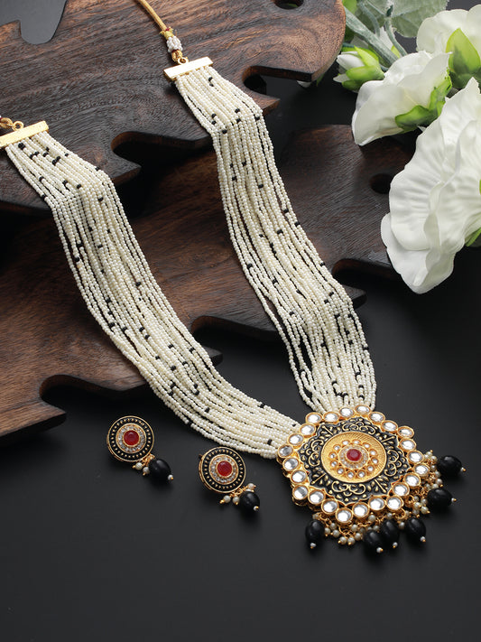 Gold-Plated Stone-Studded & Beaded Meenakari Jewellery Set - Jazzandsizzle