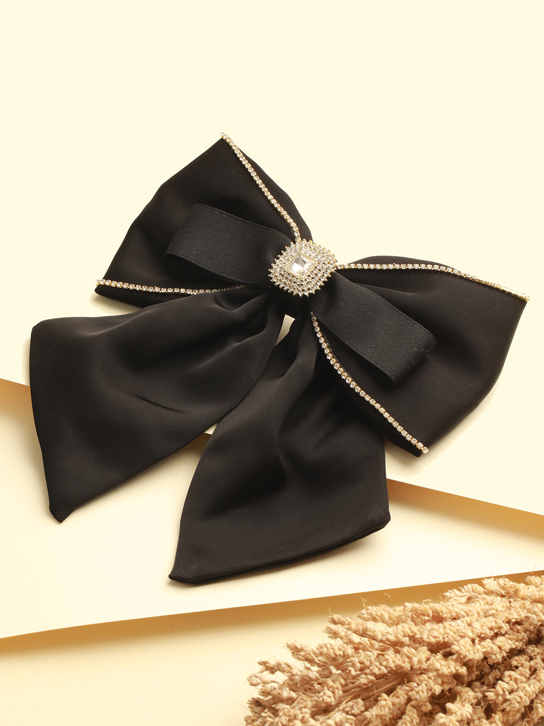 Women Black CZ Studded Embellished French Barrette - Jazzandsizzle