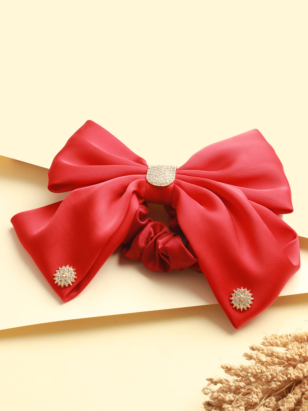 Women Red CZ Studded Embellished Ponytail Holder - Jazzandsizzle