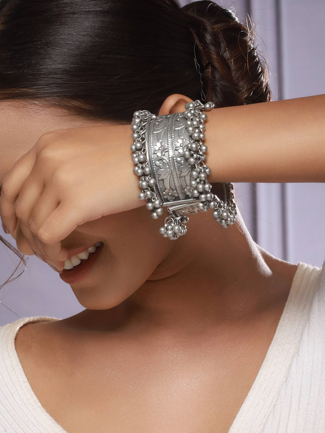 German Silver Oxidised Silver-Plated Bangle-Style Bracelet