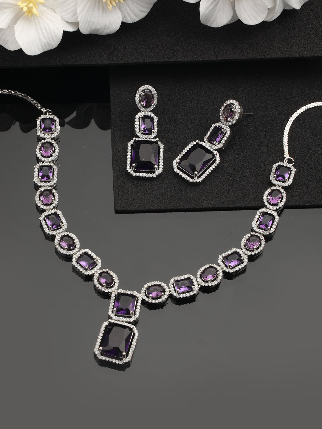 Silver-Plated AD Stone-Studded Jewellery Set - Jazzandsizzle