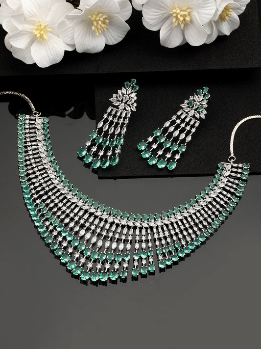 Silver-Plated AD Stone-Studded Layered Jewellery Set - Jazzandsizzle