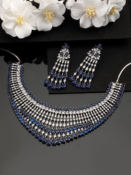 Rhodium-Plated AD-Studded & Beaded Jewellery Set - Jazzandsizzle