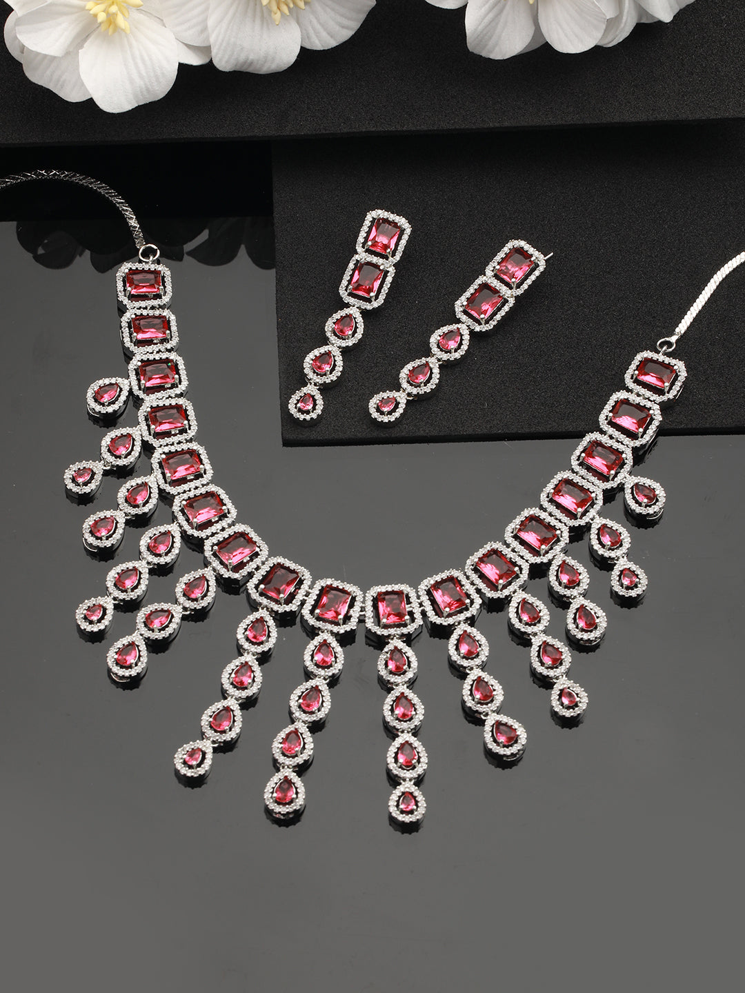 Silver-Plated CZ Stone-Studded Jewellery Set - Jazzandsizzle