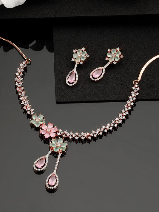 Rose Gold-Plated AD-Studded & Beaded Jewellery Set - Jazzandsizzle