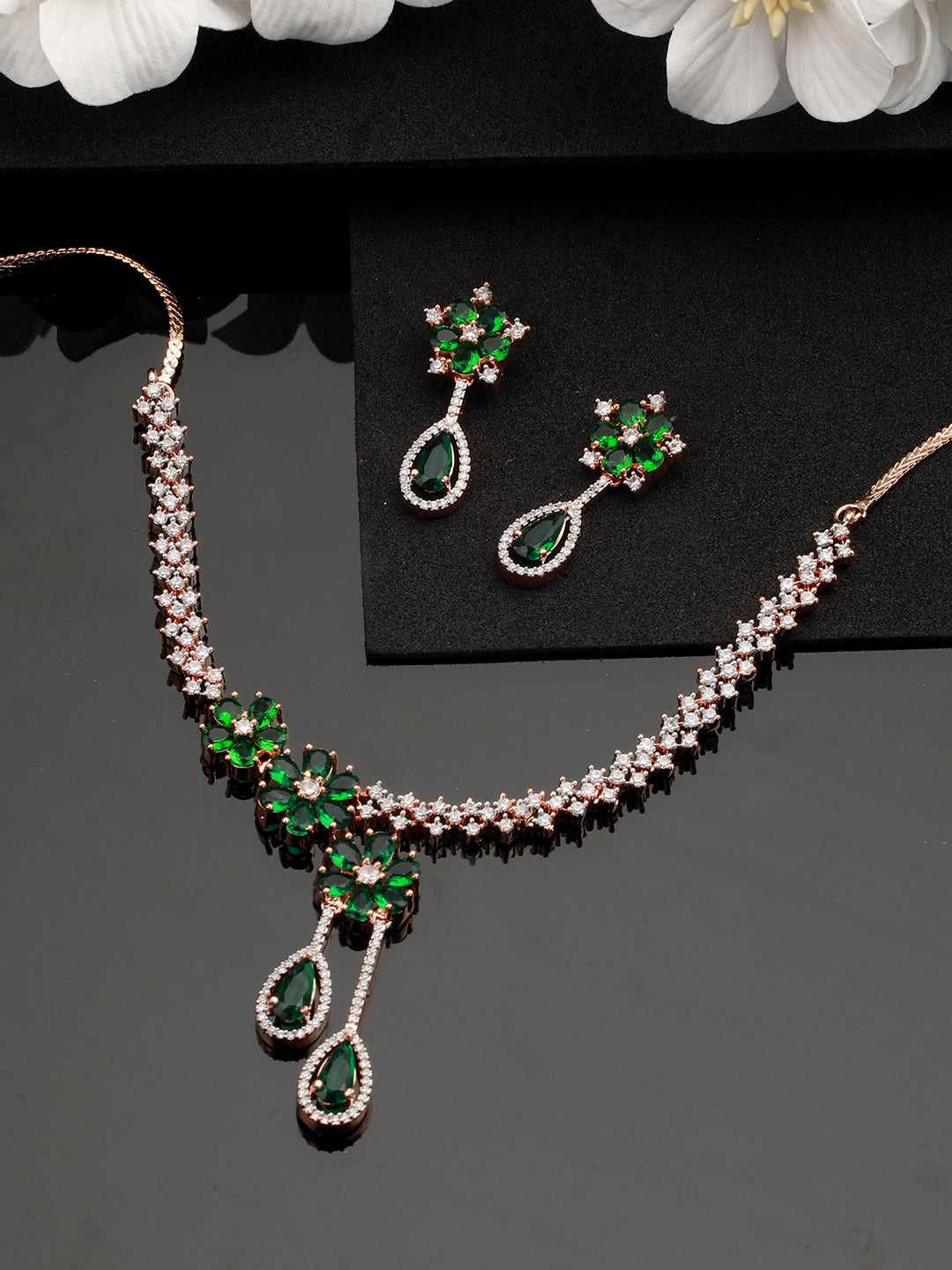 Rose Gold-Plated AD-Studded Jewellery Set - Jazzandsizzle