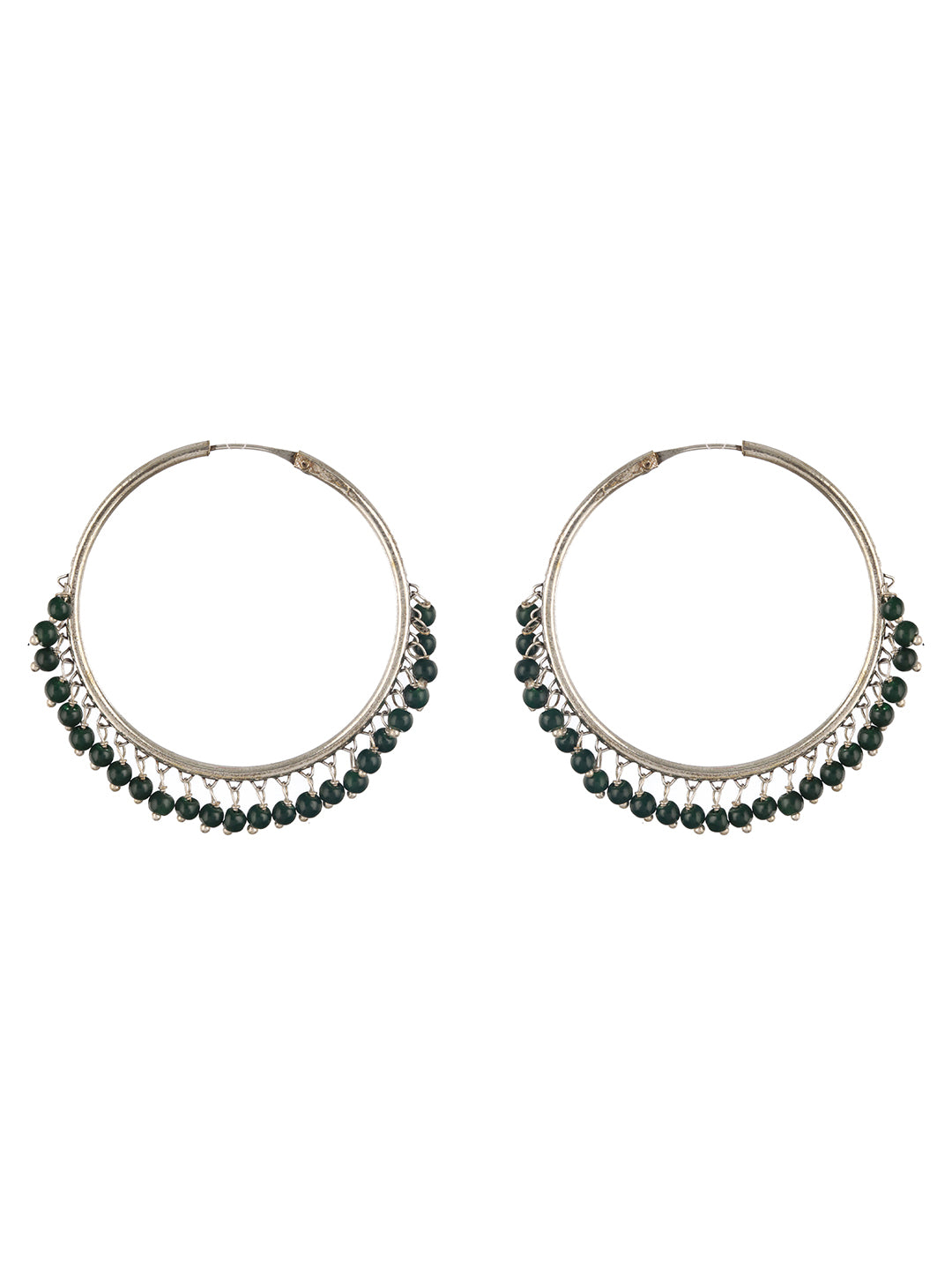 Set Of 2 Gold Plated & Green Pear Beaded Circular shapes Hoop Earrings - Jazzandsizzle