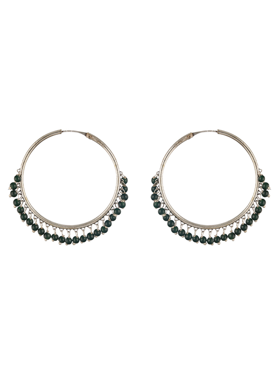 Set Of 2 Gold Plated & Green Pear Beaded Circular shapes Hoop Earrings - Jazzandsizzle