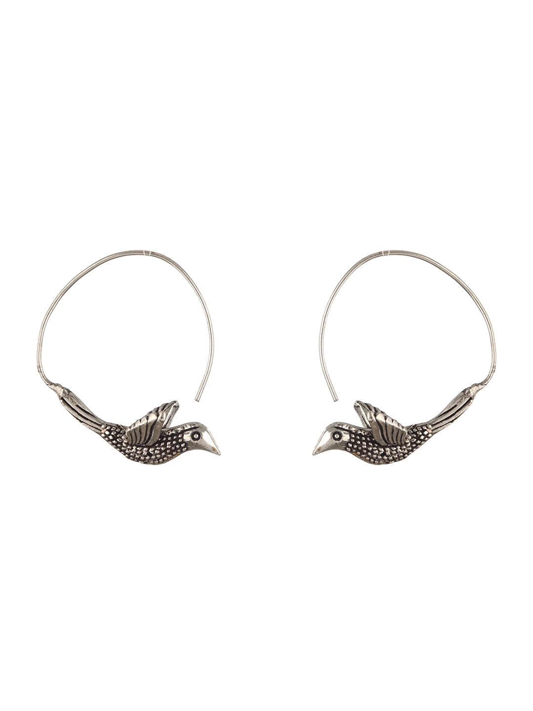 Set Of 2 Silver Plated Brid Shaped Hoop & Chandbali Earrings - Jazzandsizzle