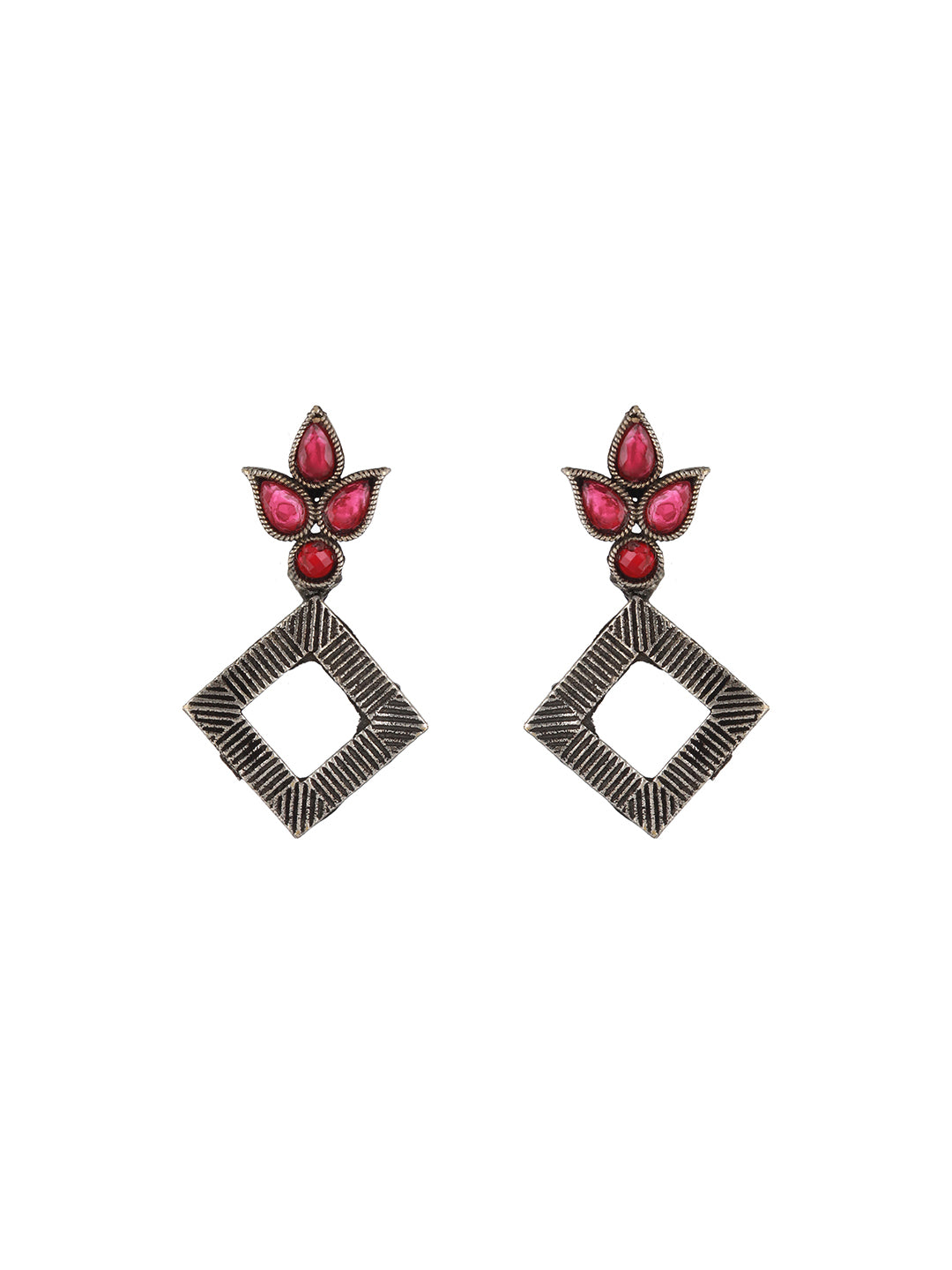 Red Silver-Plated Oxidised Stone-Studded Jewellery Set - Jazzandsizzle