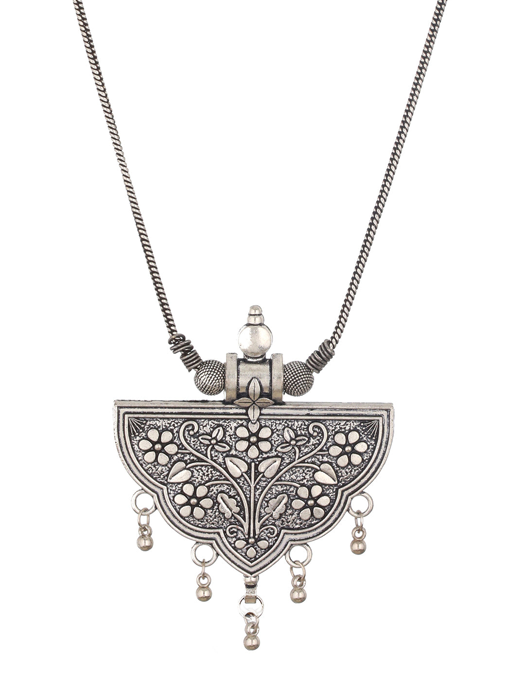 Silver Plated Textured Oxidised Necklace - Jazzandsizzle