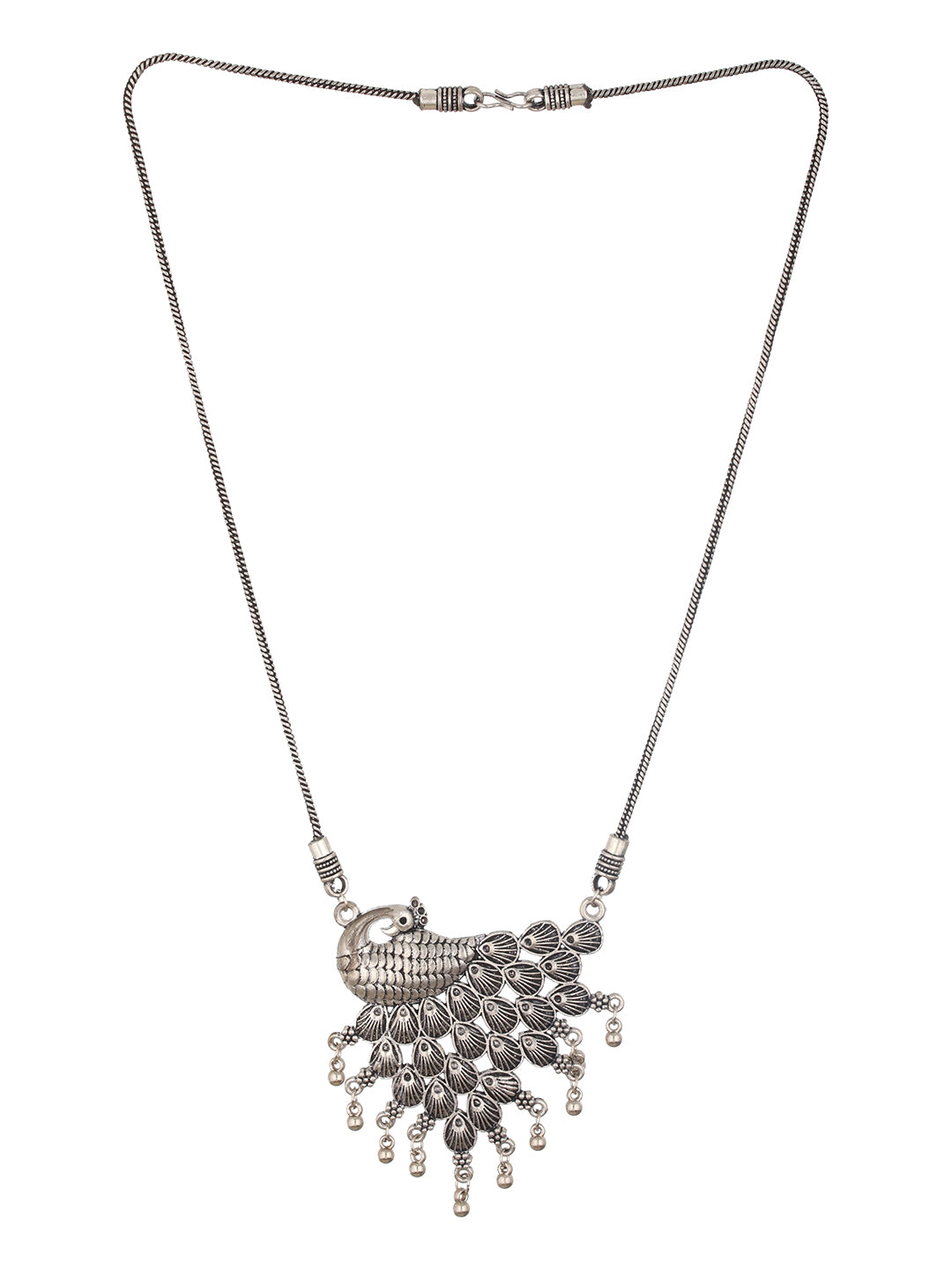 Silver Plated Peacock Shaped Oxidised Necklace - Jazzandsizzle