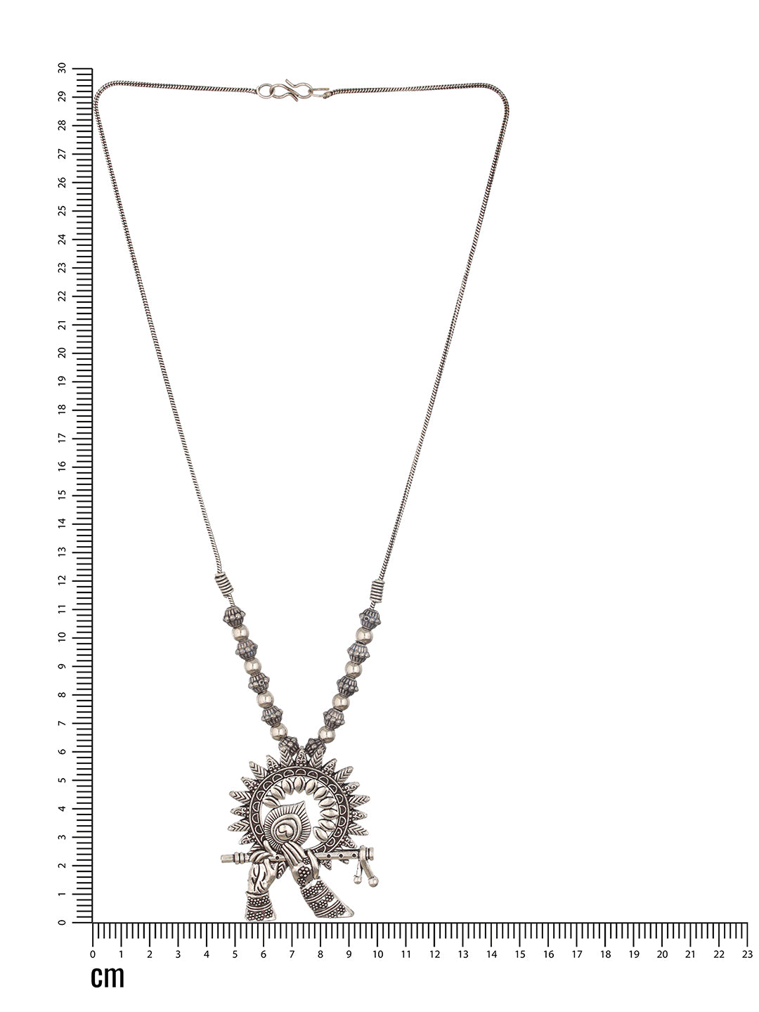 Silver-Plated Alloy Oxidised Krishna Flute Necklace