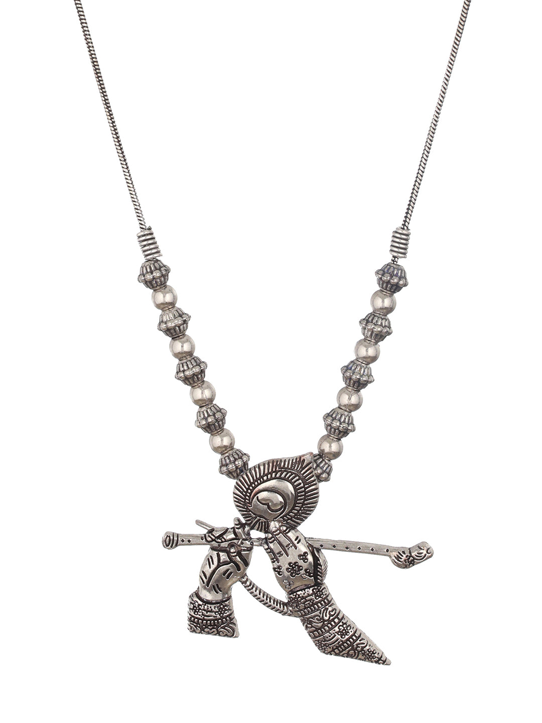 Silver-Plated Alloy Oxidised Krishna Necklace