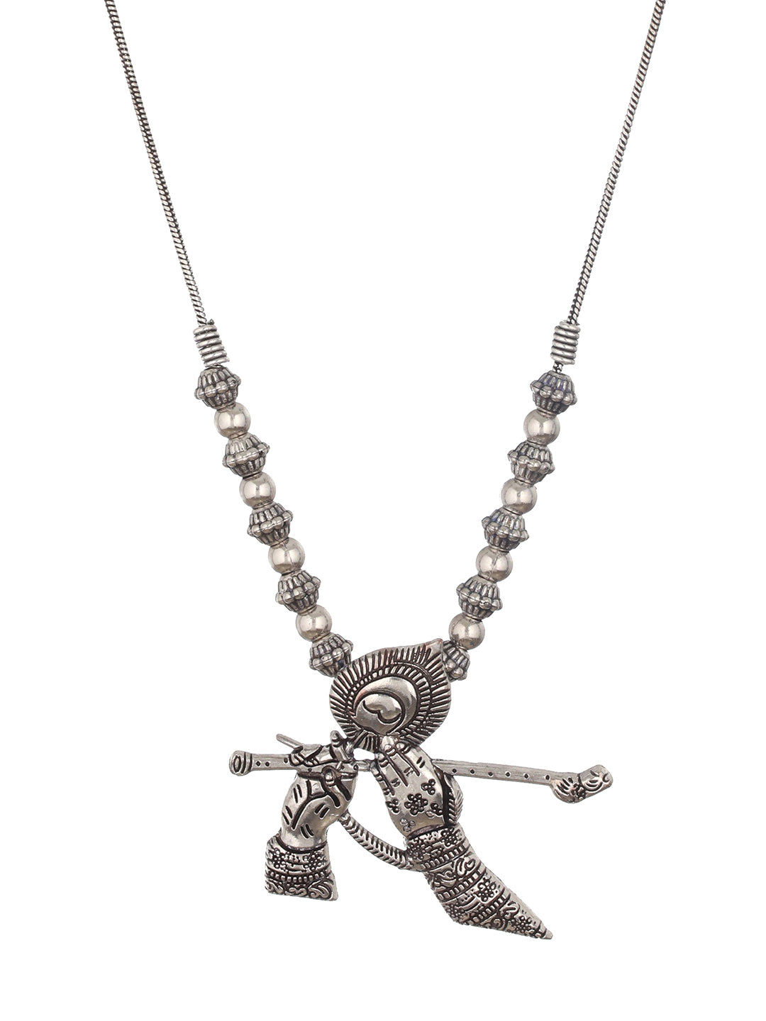 Silver-Plated Alloy Oxidised Krishna Necklace - Jazzandsizzle