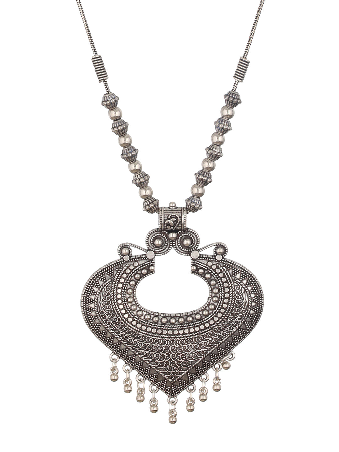 Silver-Plated Alloy Oxidised Textured Necklace - Jazzandsizzle