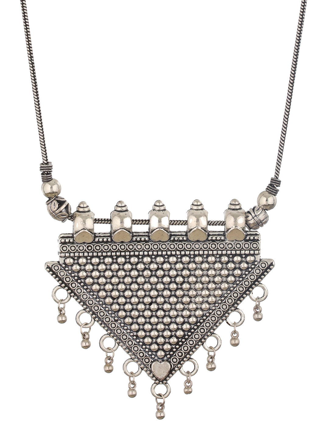 Silver Plated Triangle Shaped Oxidised Necklace - Jazzandsizzle