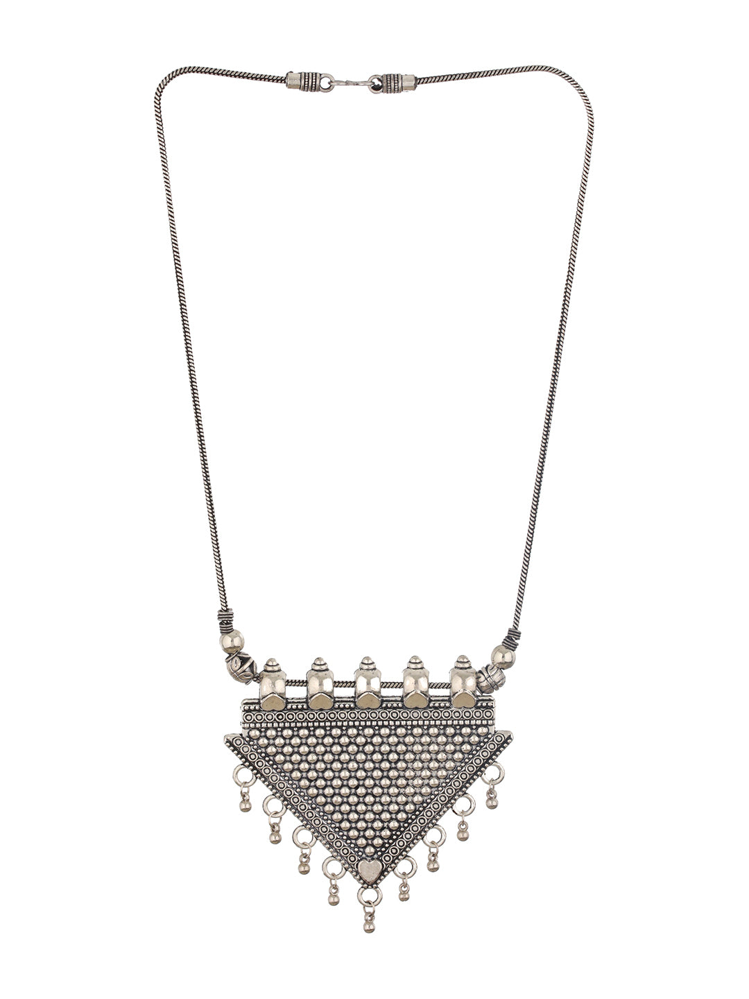 Silver Plated Triangle Shaped Oxidised Necklace - Jazzandsizzle