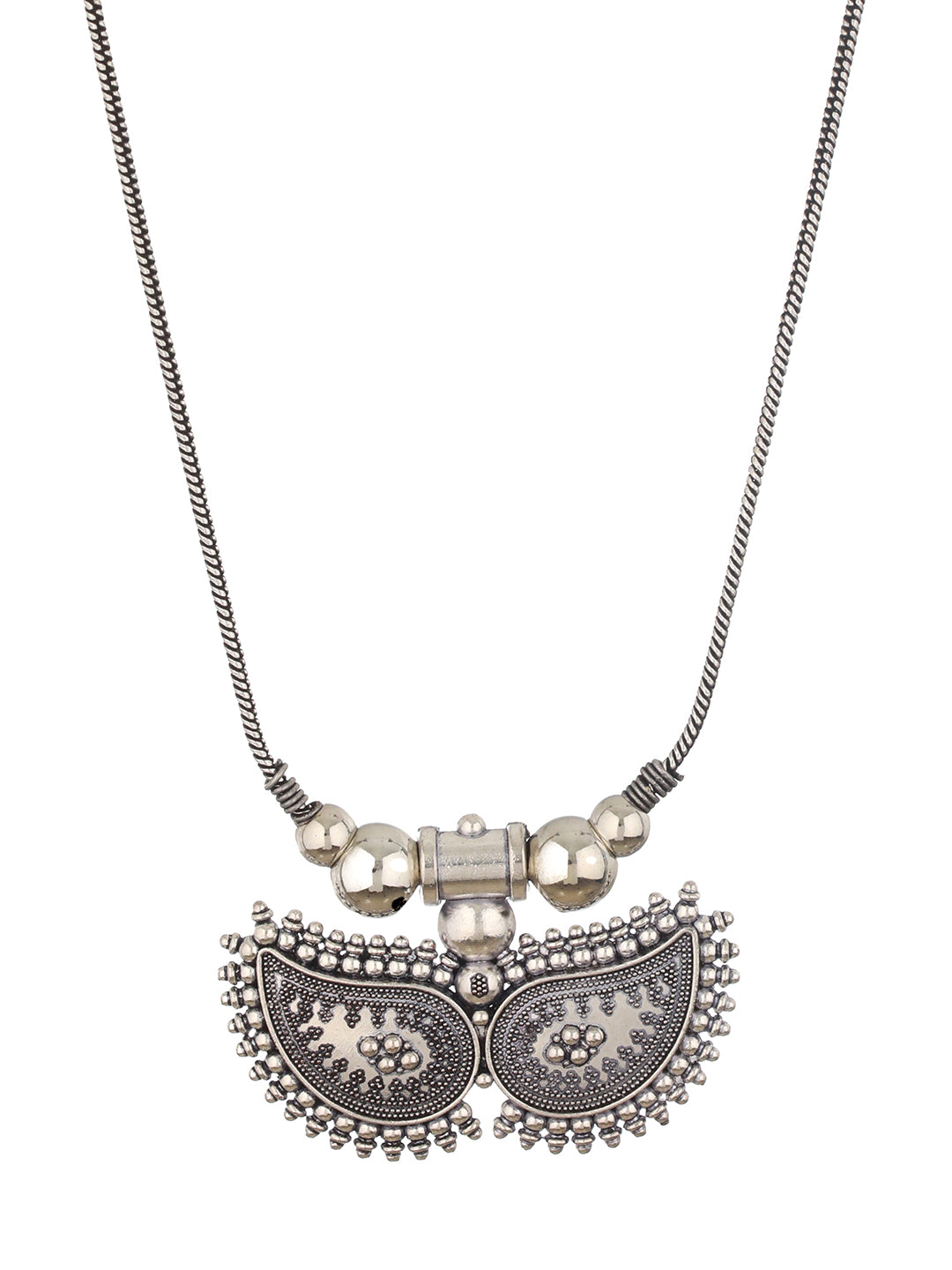 Silver Plated Leaf Shaped Oxidised Necklace - Jazzandsizzle