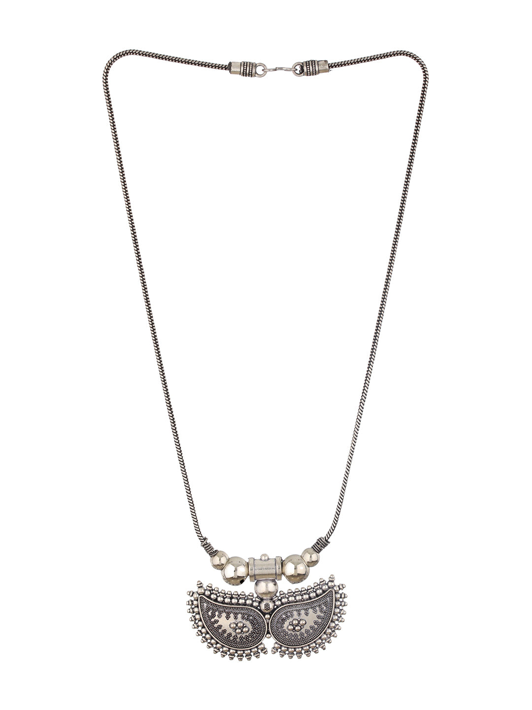 Silver Plated Leaf Shaped Oxidised Necklace - Jazzandsizzle