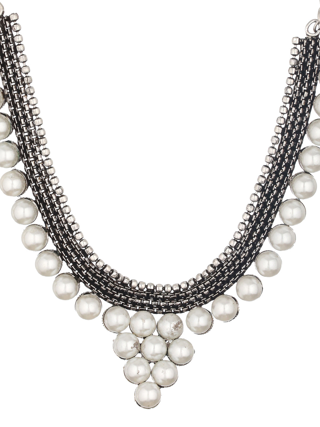 Silver Plated Pearl Beaded Oxidised Necklace - Jazzandsizzle