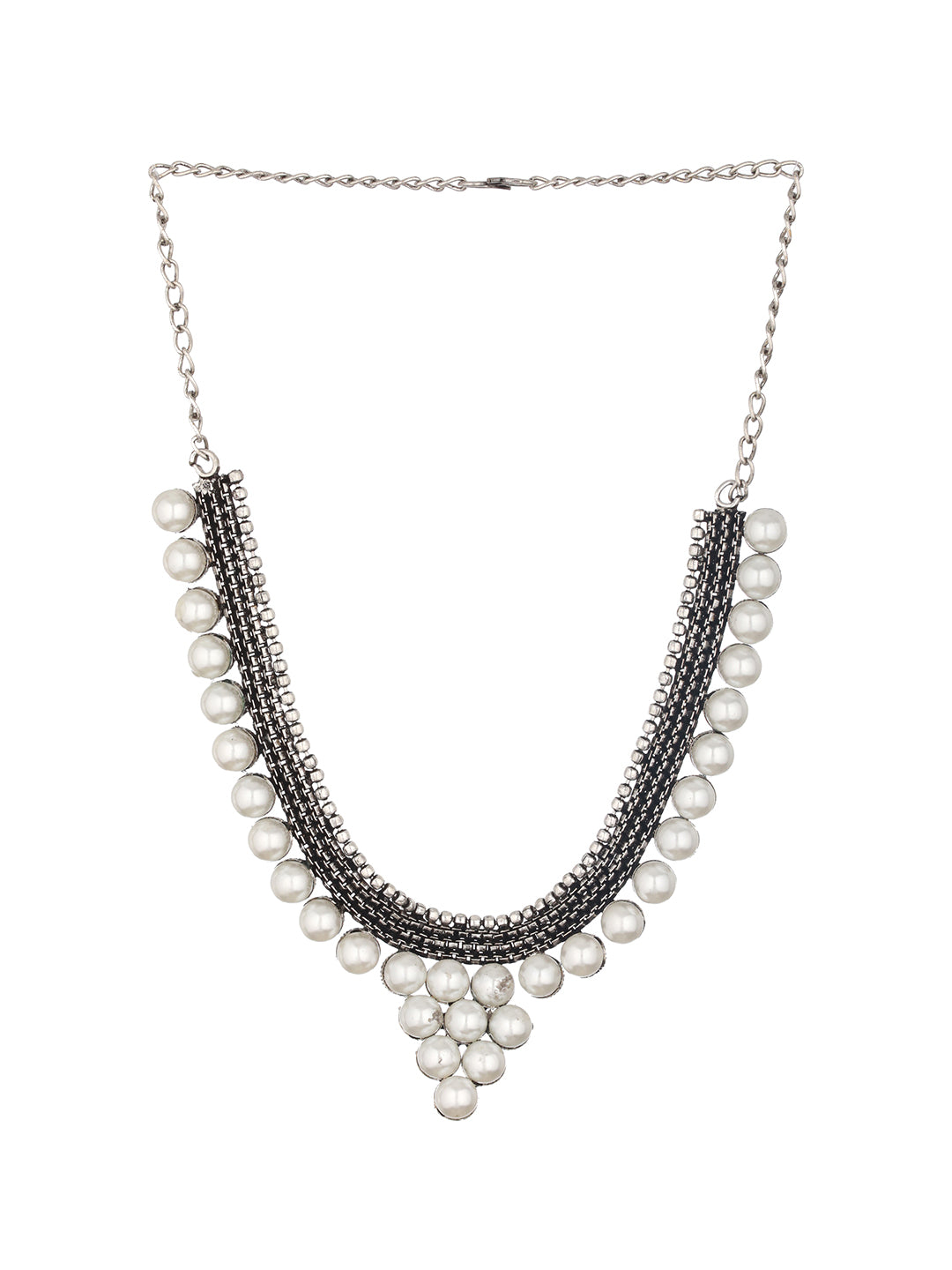 Silver Plated Pearl Beaded Oxidised Necklace - Jazzandsizzle