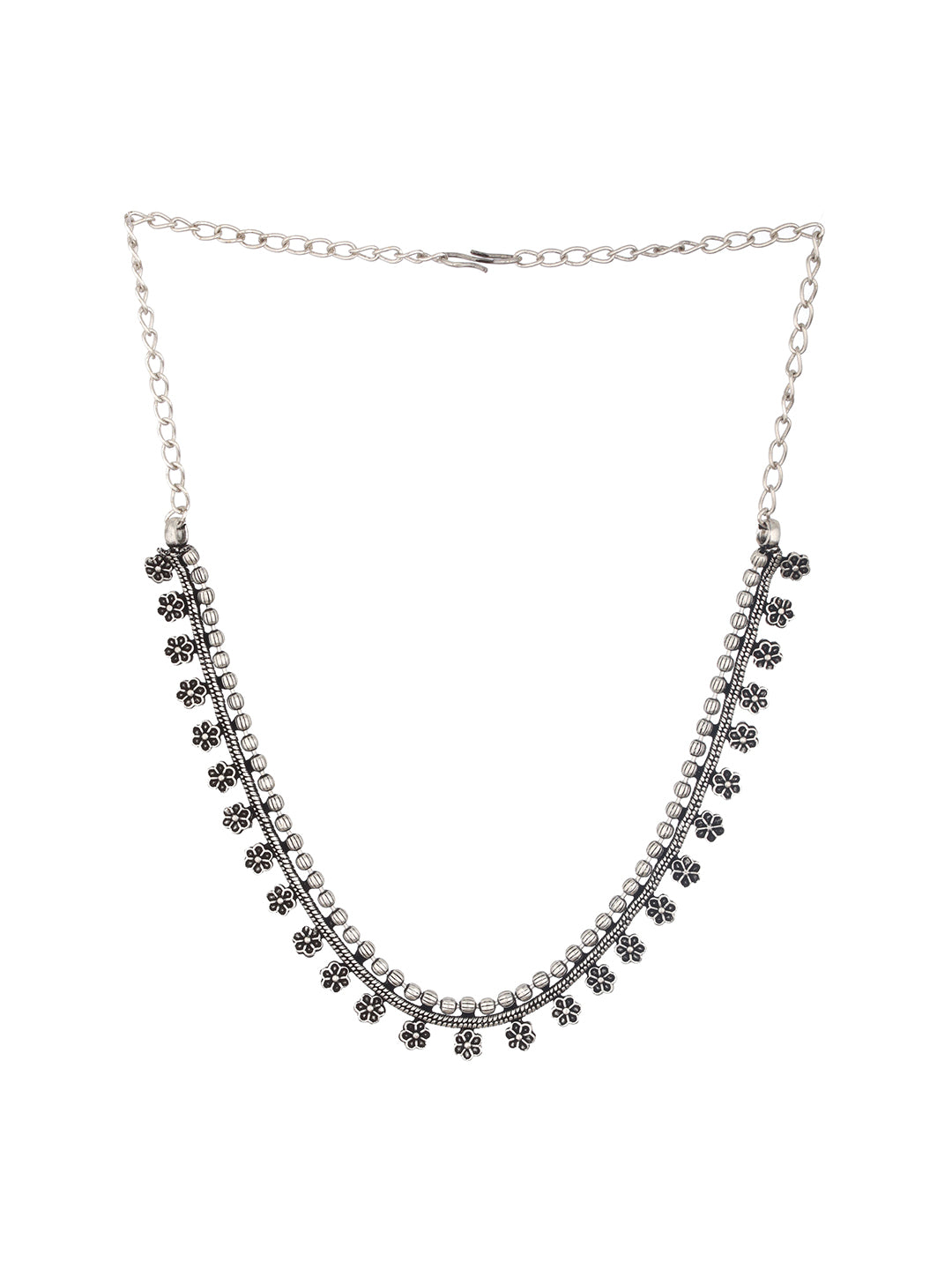 Silver Plated Floral Shaped Oxidised Necklace - Jazzandsizzle