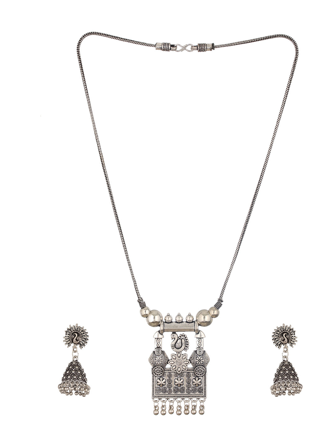 Silver-Plated Peacock Shaped Oxidized Jewellery Set - Jazzandsizzle