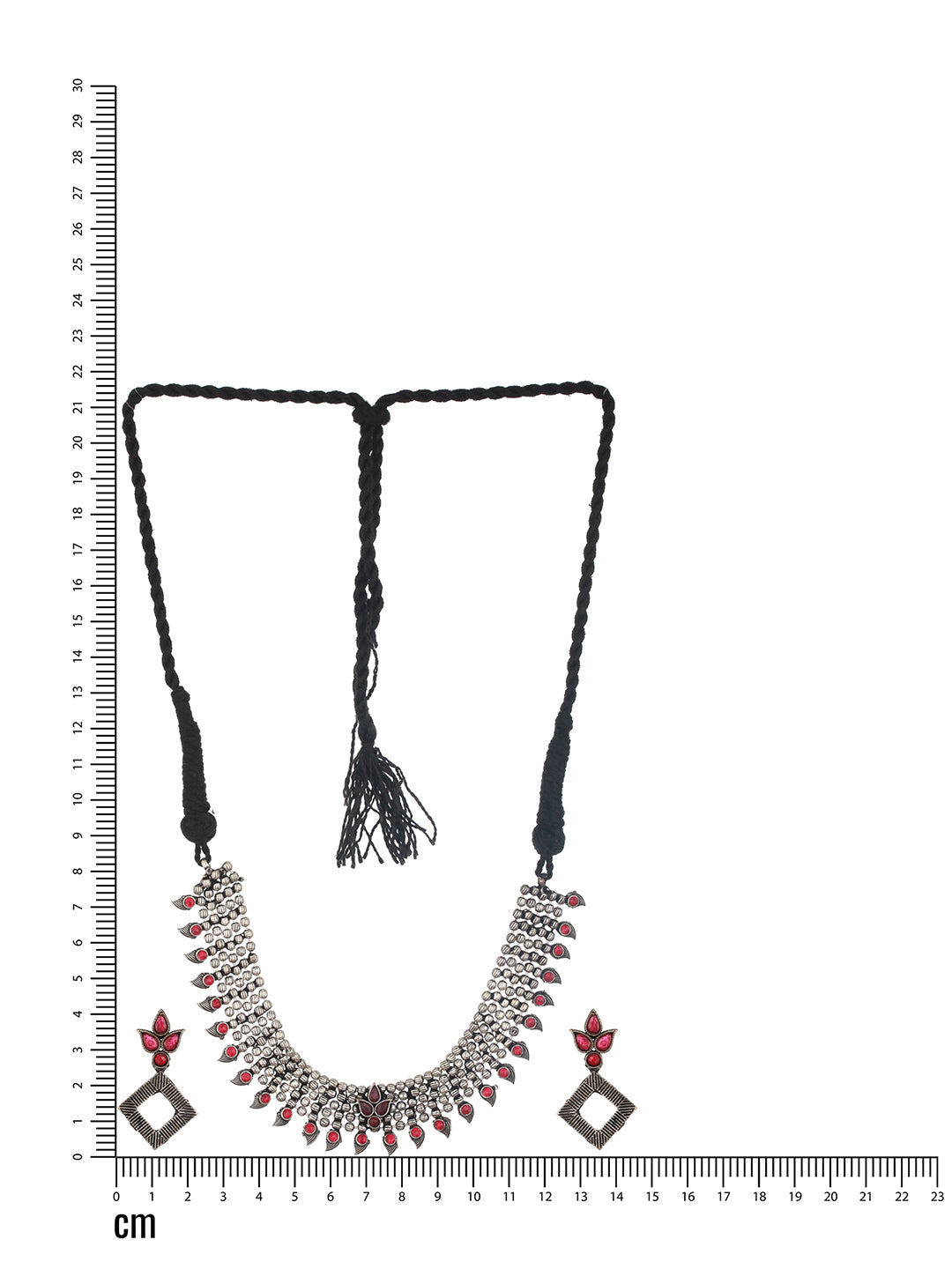 Red Silver-Plated Oxidised Stone-Studded Jewellery Set - Jazzandsizzle