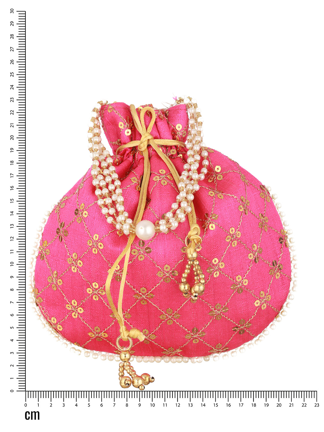 Hot Pink-Coloured & Gold-Toned Embellished Potli Clutch - Jazzandsizzle