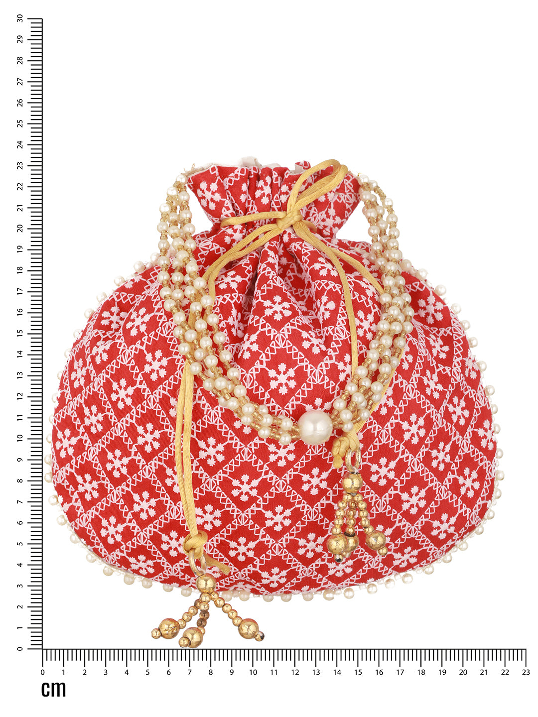 Red & Gold-Toned Chikan Embroidered work Potli Clutch - Jazzandsizzle