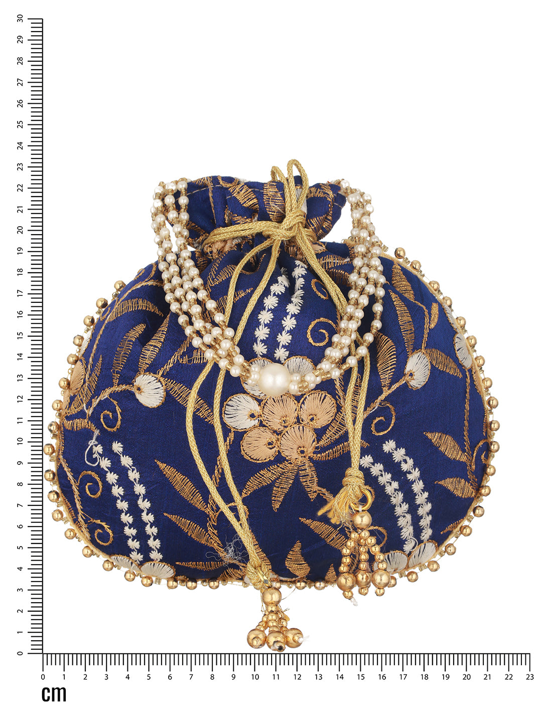 Royal Blue & Gold Embroidered Embellished Potli Clutch - Jazzandsizzle