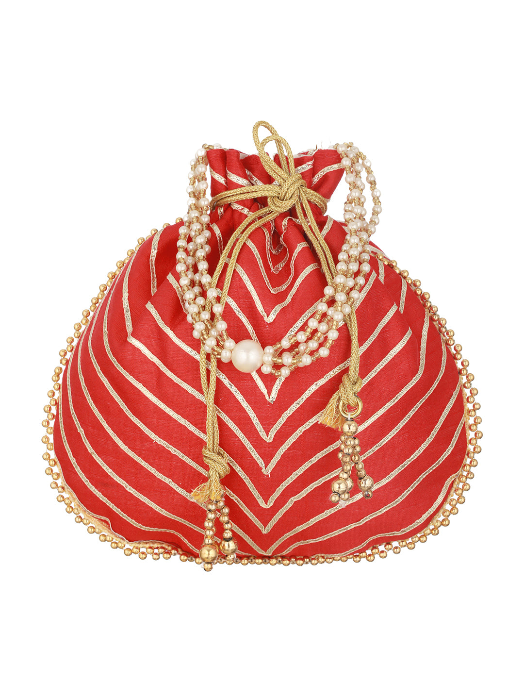 Red & Gold Embellished Potli Clutch - Jazzandsizzle