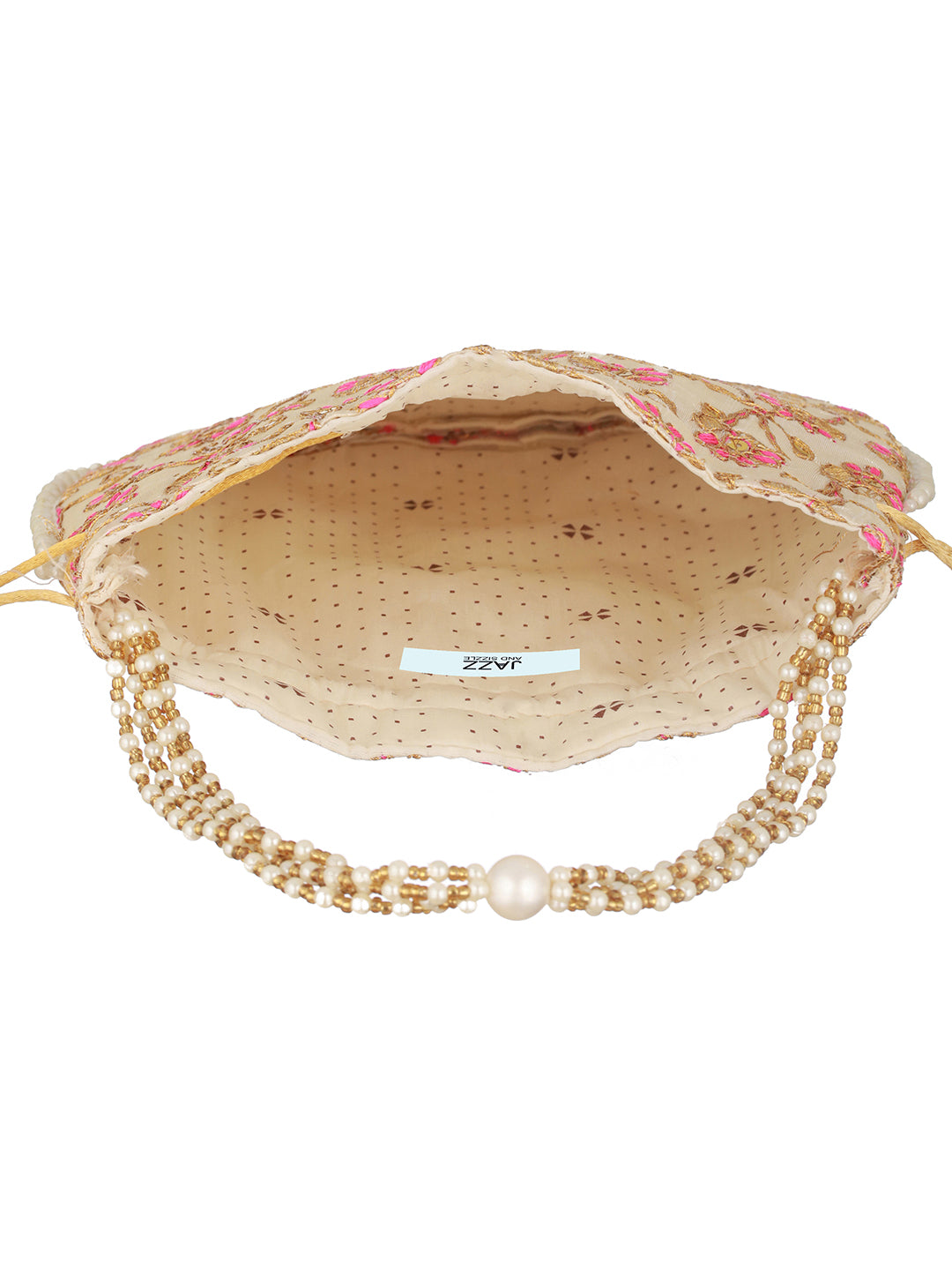 Pink & Gold-Toned with Rich Embroidered Potli Clutch - Jazzandsizzle