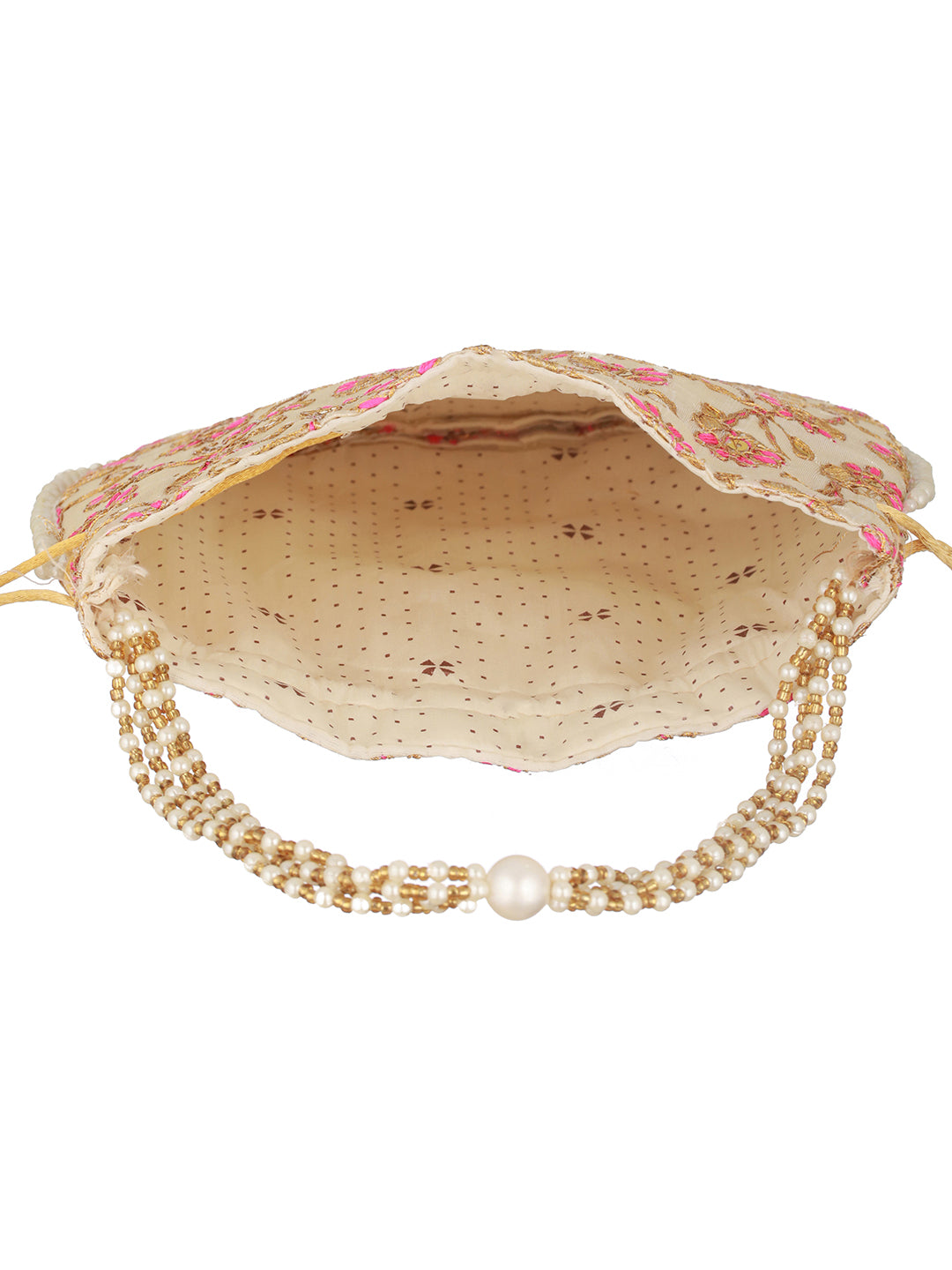 Pink & Gold-Toned with Rich Embroidered Potli Clutch - Jazzandsizzle