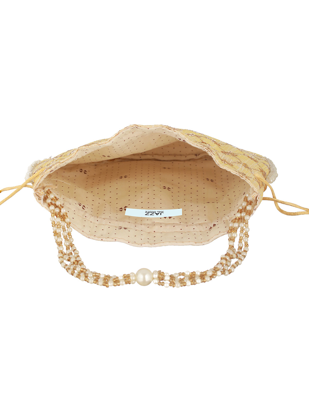 Gold-Coloured & Gold-Toned Embellished Potli Clutch - Jazzandsizzle