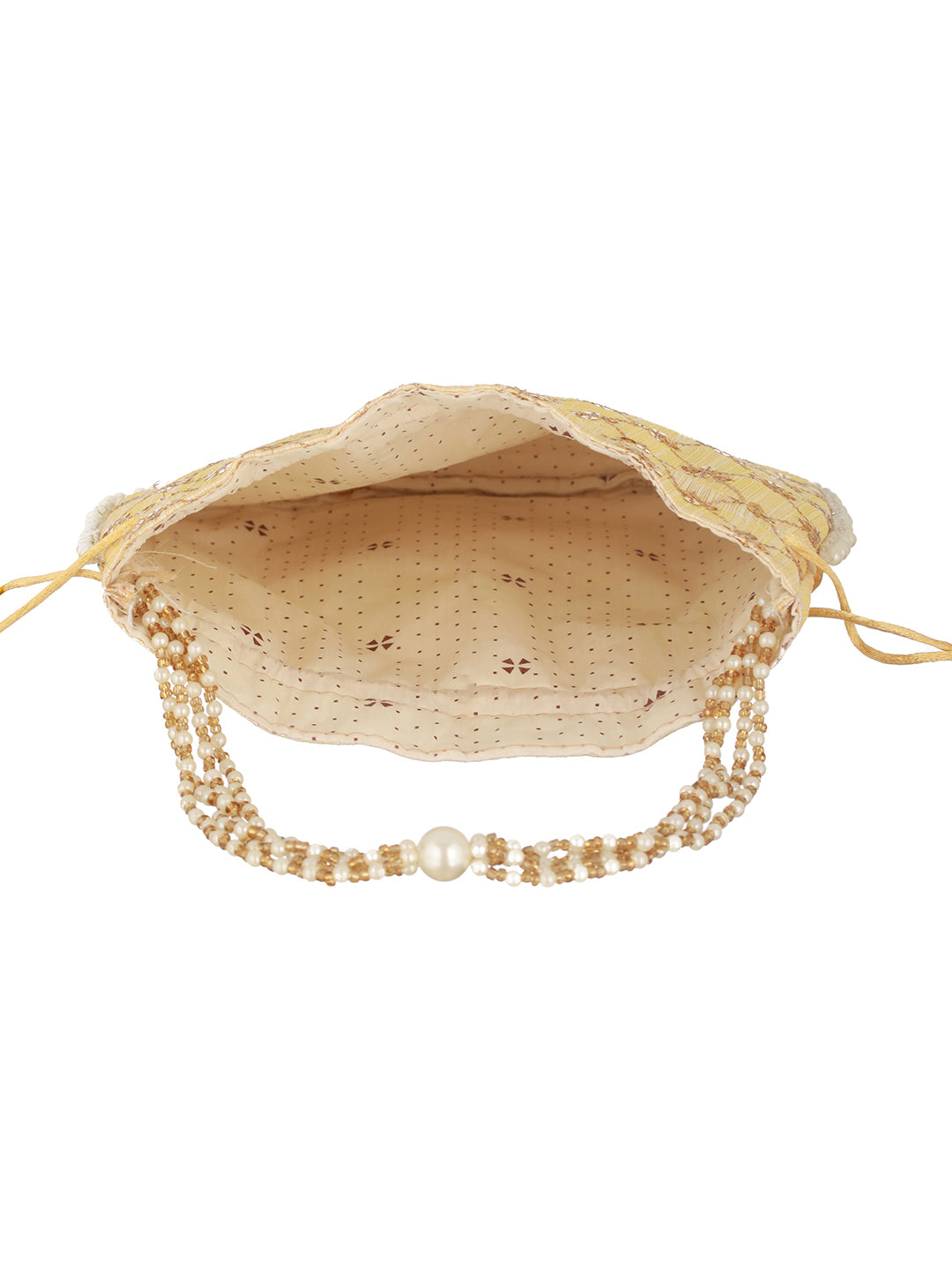 Gold-Coloured & Gold-Toned Embellished Potli Clutch - Jazzandsizzle