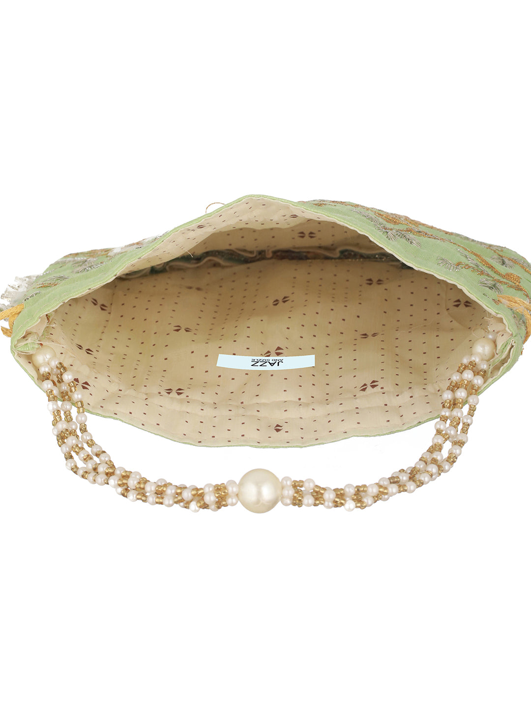 Green & Gold-Toned with Rich Embroidered Potli Clutch - Jazzandsizzle