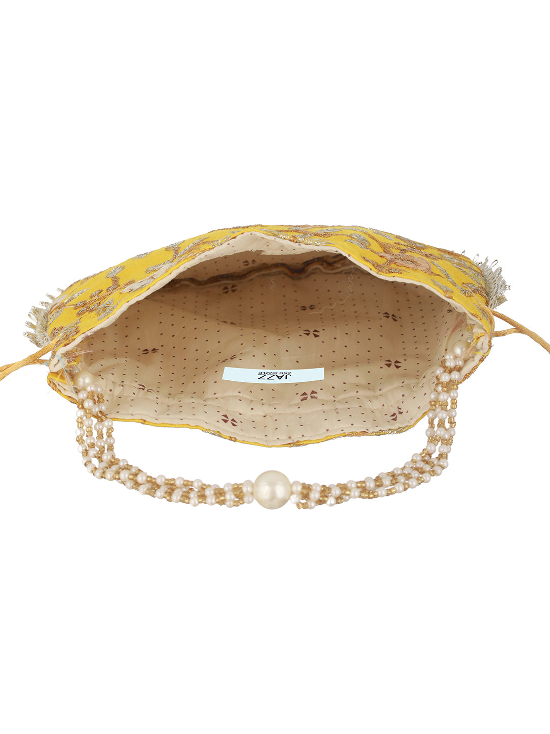 Yellow & Gold-Toned with Rich Embroidered Potli Clutch - Jazzandsizzle