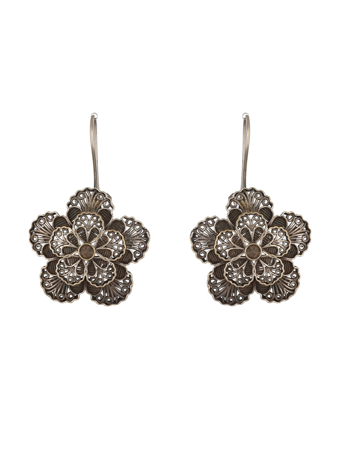 Silver Plated Floral Shaped Classic Drop Earrings
