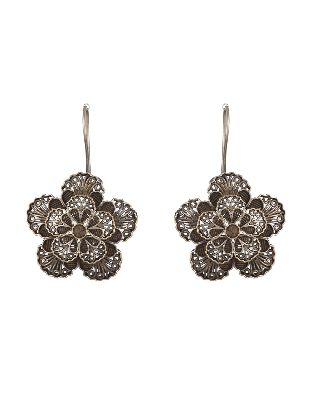 Silver Plated Floral Shaped Classic Drop Earrings - Jazzandsizzle