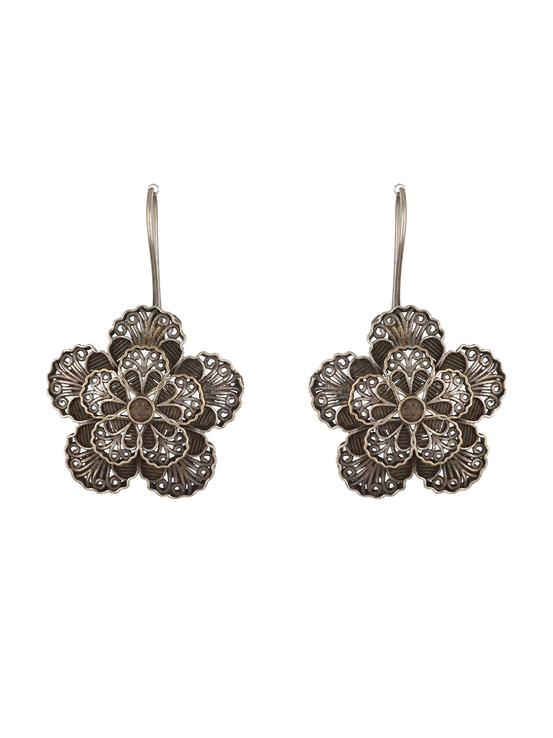 Silver Plated Floral Shaped Classic Drop Earrings - Jazzandsizzle