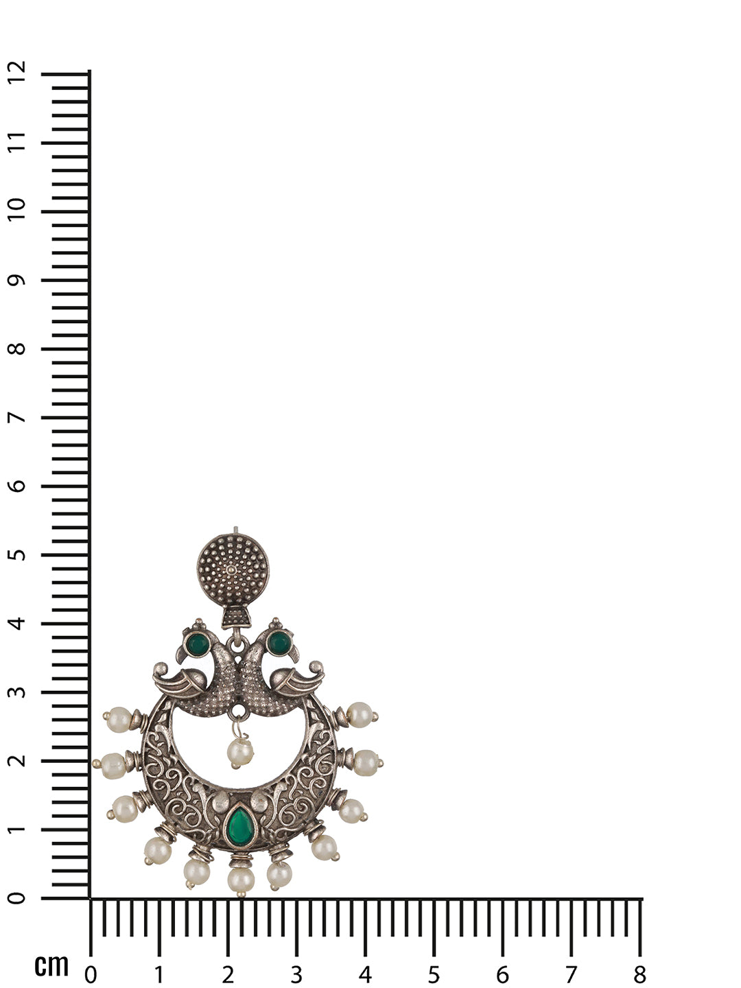 Oxidized Silver-Toned Green Stone studded & Pearl Dome Shaped Chandbalis - Jazzandsizzle