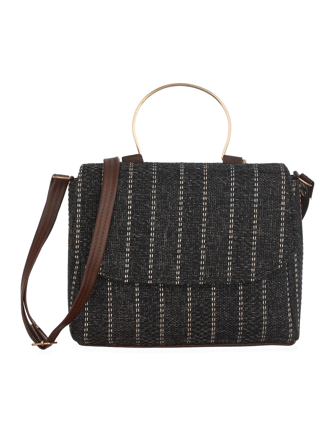 Striped Structured Handheld Bag - Jazzandsizzle