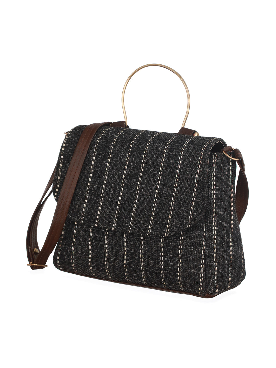 Striped Structured Handheld Bag - Jazzandsizzle