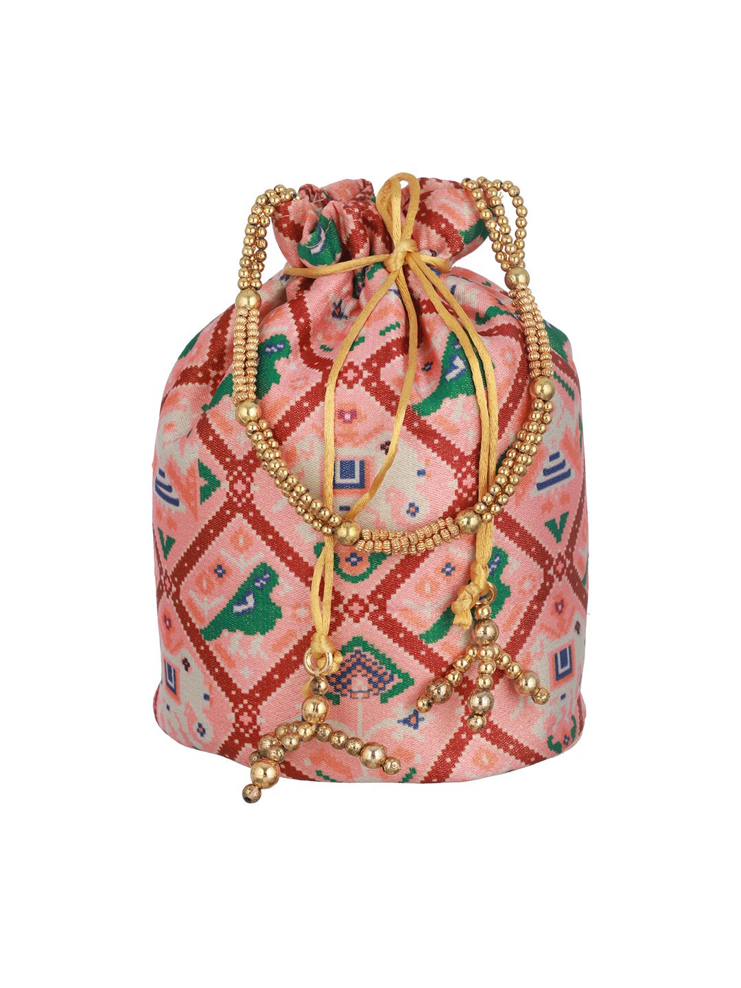 Pink & Green Embroidered Embellished Potli Clutch - Jazzandsizzle