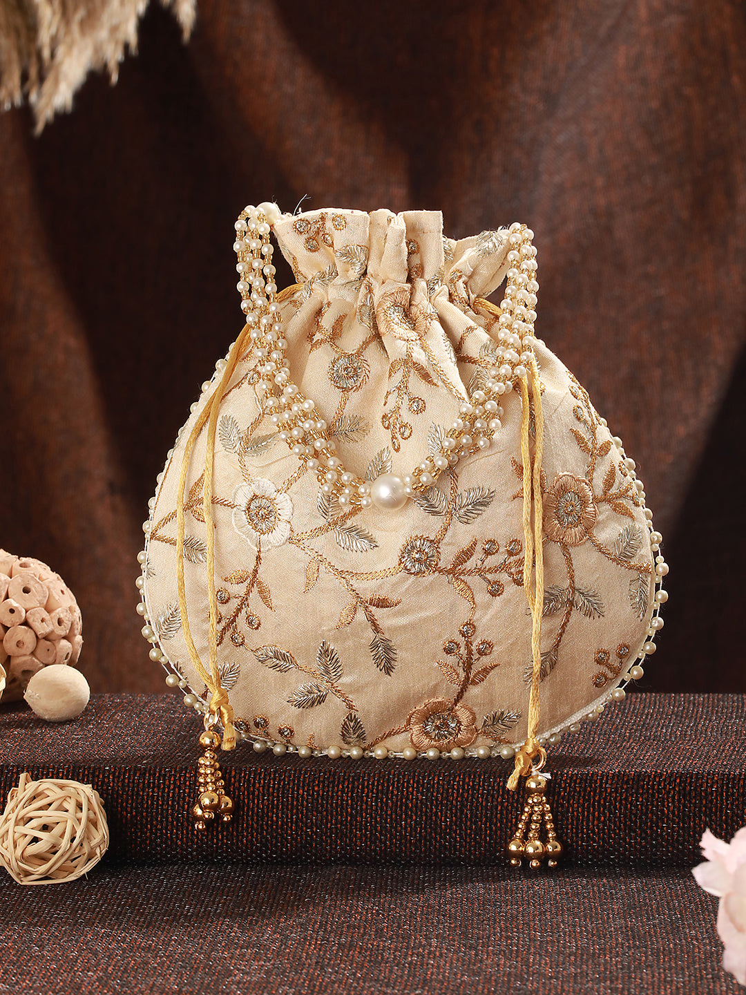 Gold_toned Classic Potli with Rich Embroidery Clutches - Jazzandsizzle
