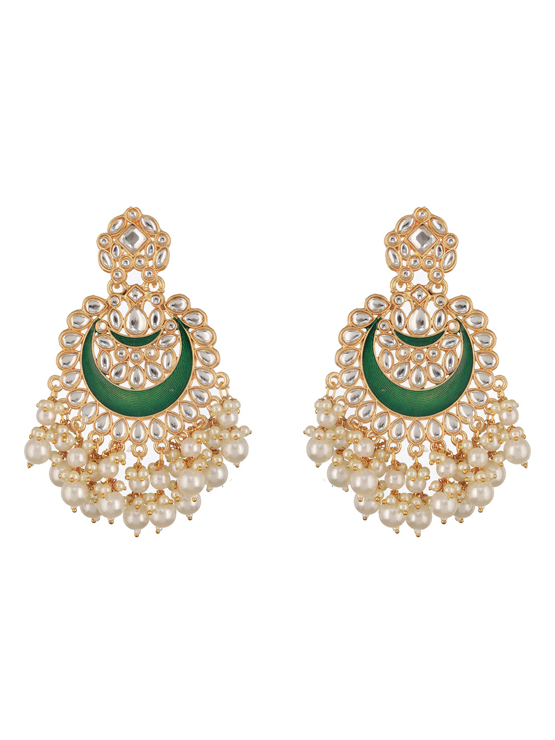 Green & Gold-Plated Pearls Beaded Classic Ear Earrings