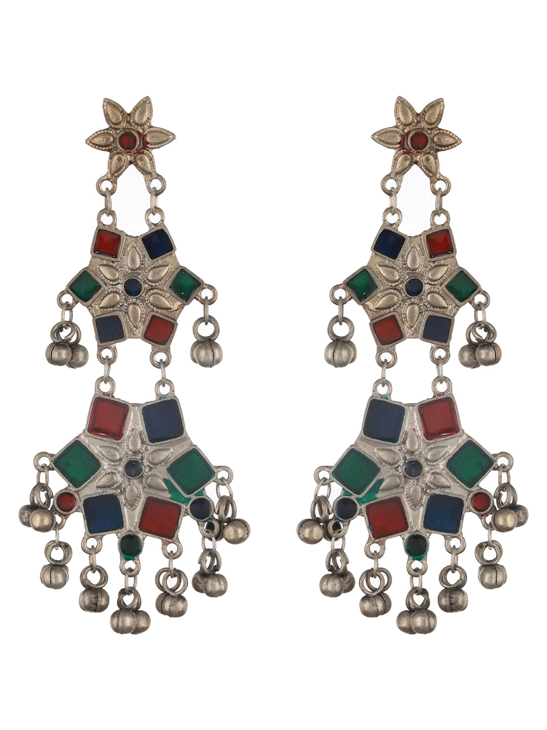 Jazz And Sizzle Silver-Plated Multi-Color Enameled & Beaded Floral Drop Earrings - Jazzandsizzle