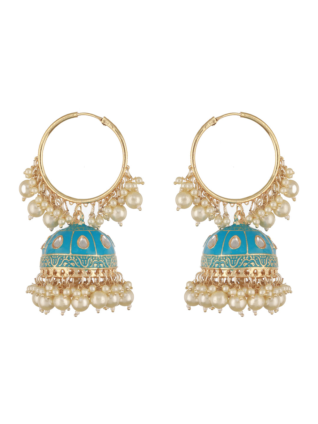 Gold Plated Kundan Studded Firoji Hoop Jhumka Earrings